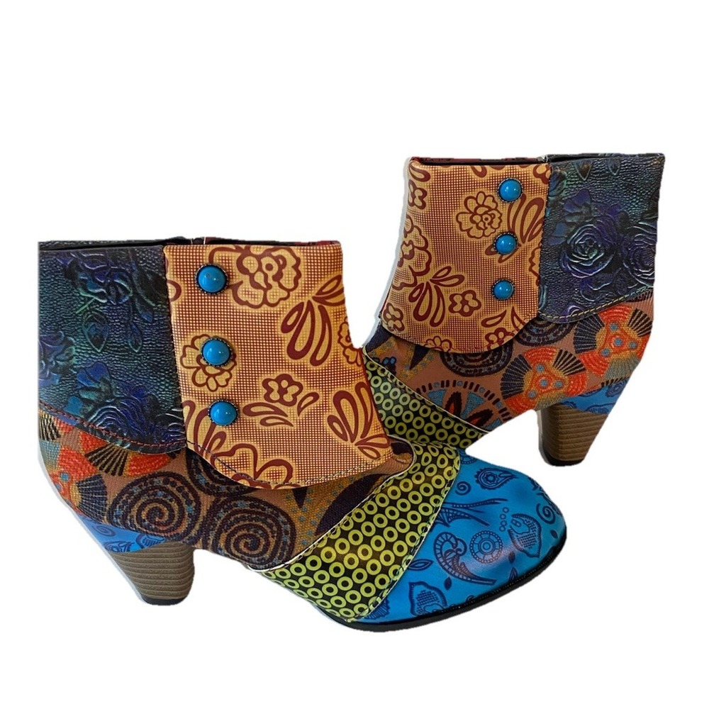 Ankle Boots patchwork Colorful Tapestry  Zip Size 6.5 festival ‎ hippie boho